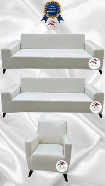 İtalyan Süet Kumaş Elastik Esnek Koruyucu Giydirme Koltuk Örtüsü Krem Renk 3+3+1 (3 Parça Set)