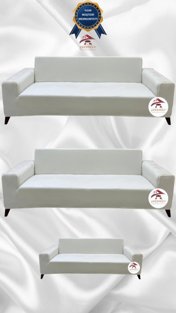 İtalyan Süet Kumaş Elastik Esnek Koruyucu Giydirme Koltuk Örtüsü Krem Renk 3+3+2 (3 Parça Set)