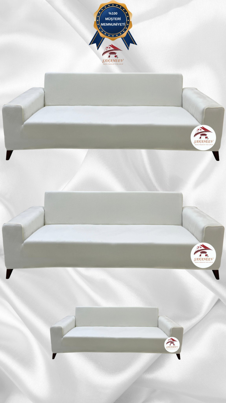 İtalyan Süet Kumaş Elastik Esnek Koruyucu Giydirme Koltuk Örtüsü Krem Renk 3+3+2 (3 Parça Set) Özel Ölçü