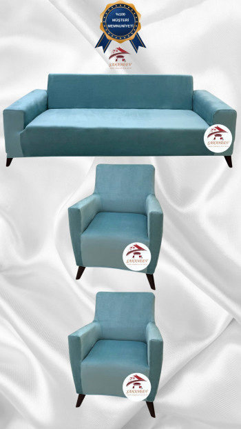 İtalyan Süet Kumaş Elastik Esnek Koruyucu Giydirme Koltuk Örtüsü Mint Renk 3+1+1 (3 Parça Set)