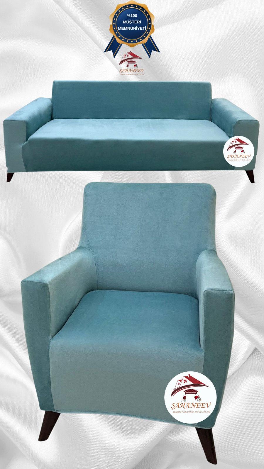 İtalyan Süet Kumaş Elastik Esnek Koruyucu Giydirme Koltuk Örtüsü Mint Renk 3+1 (2 Parça Set)