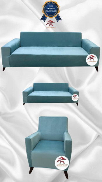 İtalyan Süet Kumaş Elastik Esnek Koruyucu Giydirme Koltuk Örtüsü Mint Renk 3+2+1 (3 Parça Set)