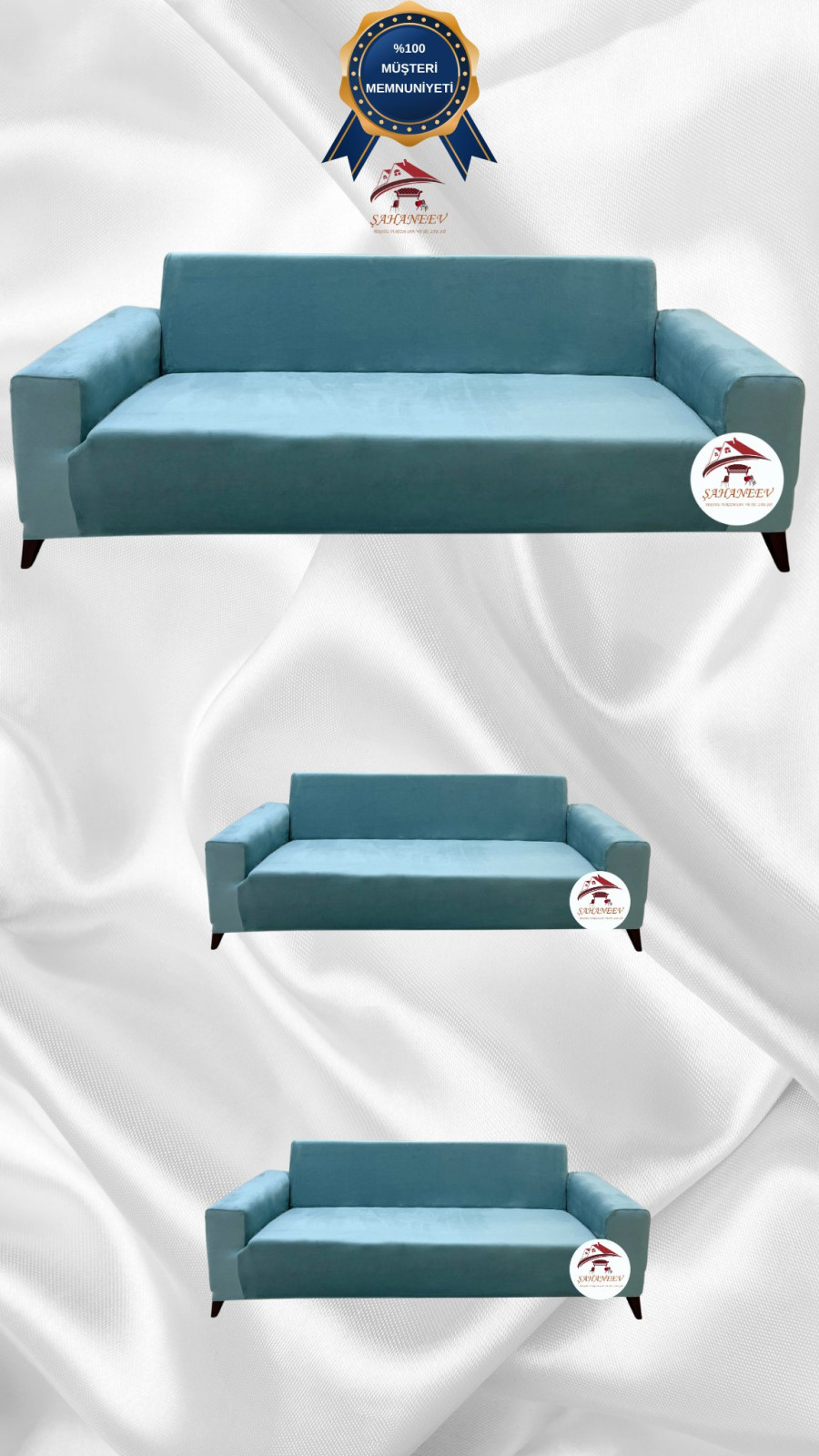 İtalyan Süet Kumaş Elastik Esnek Koruyucu Giydirme Koltuk Örtüsü Mint Renk 3+2+2 (3 Parça Set) Özel Ölçü