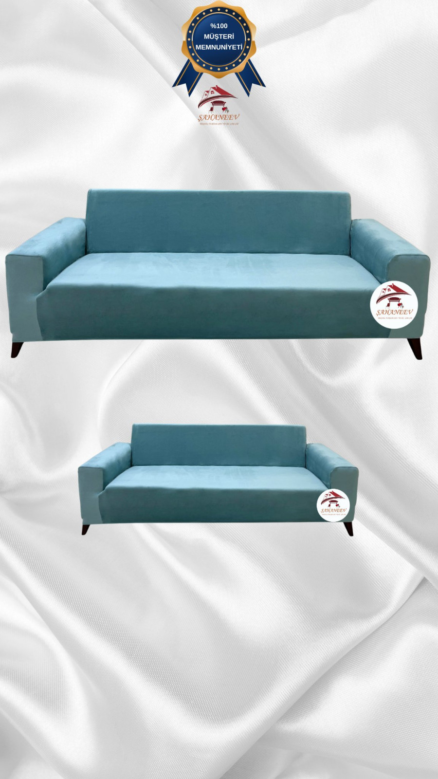 İtalyan Süet Kumaş Elastik Esnek Koruyucu Giydirme Koltuk Örtüsü Mint Renk 3+2 (2 Parça Set) Özel Ölçü