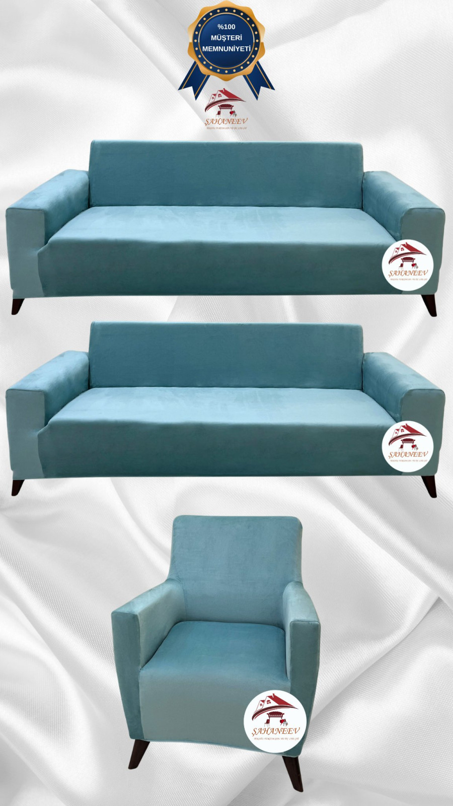 İtalyan Süet Kumaş Elastik Esnek Koruyucu Giydirme Koltuk Örtüsü Mint Renk 3+3+1 (3 Parça Set) Özel Ölçü