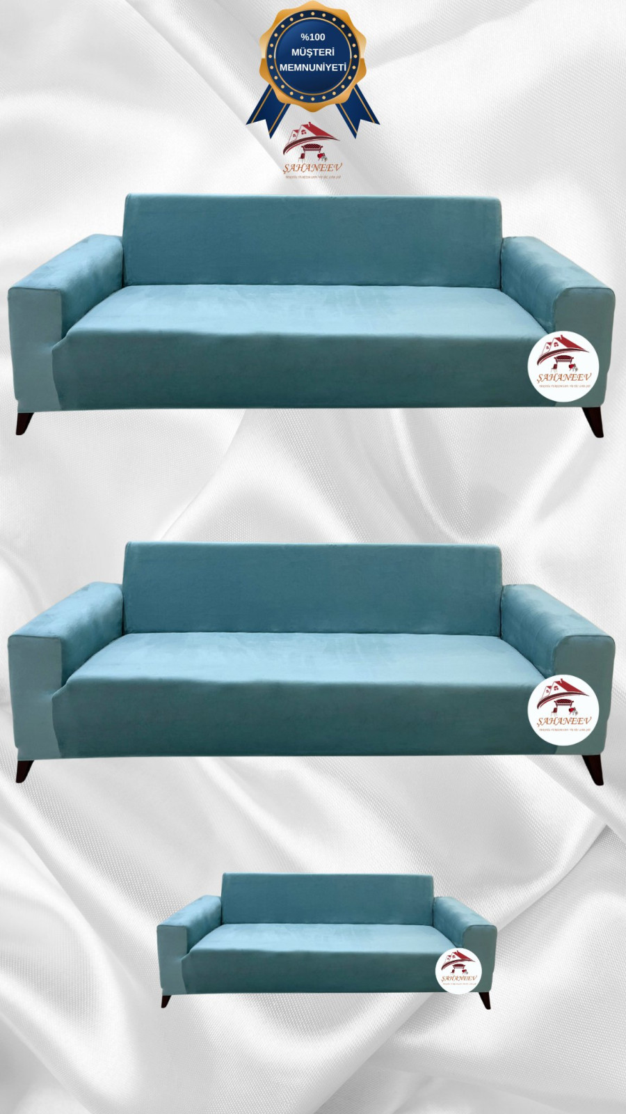 İtalyan Süet Kumaş Elastik Esnek Koruyucu Giydirme Koltuk Örtüsü Mint Renk 3+3+2 (3 Parça Set) Özel Ölçü