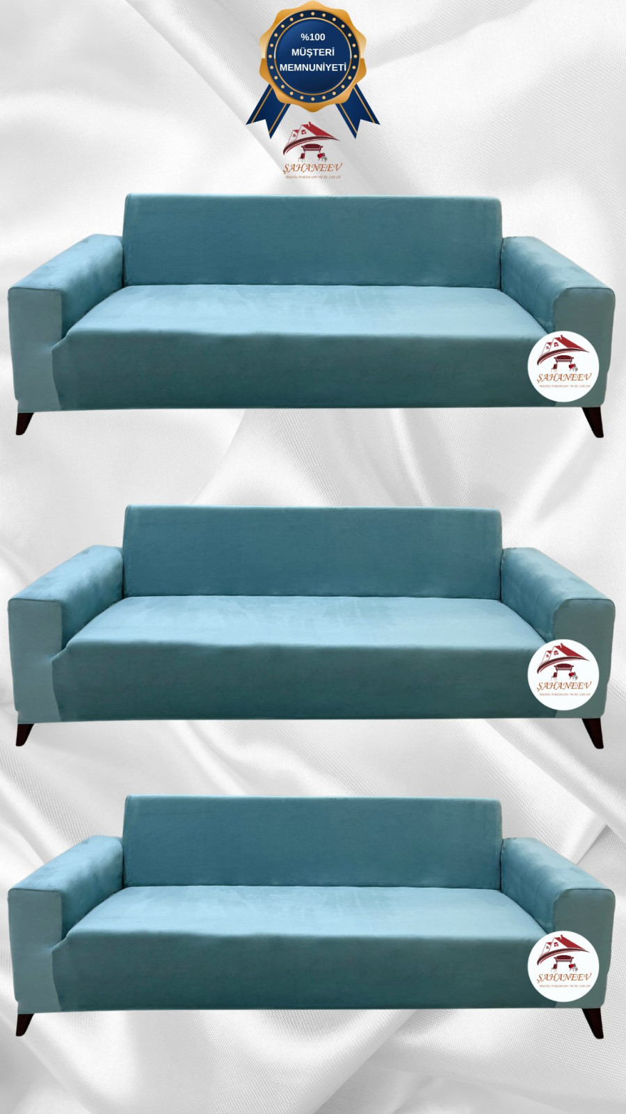 İtalyan Süet Kumaş Elastik Esnek Koruyucu Giydirme Koltuk Örtüsü Mint Renk 3+3+3 (3 Parça Set) Özel Ölçü