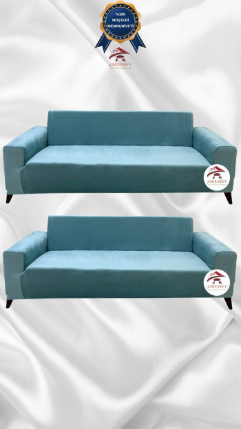 İtalyan Süet Kumaş Elastik Esnek Koruyucu Giydirme Koltuk Örtüsü Mint Renk 3+3 (2 Parça Set)