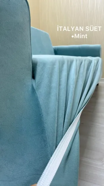 İtalyan Süet Kumaş Elastik Esnek Koruyucu Giydirme Koltuk Örtüsü Mint Renk 3+3 (2 Parça Set)