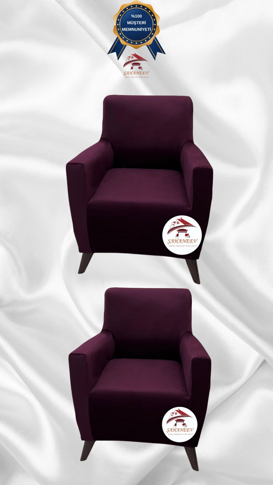 İtalyan Süet Kumaş Elastik Esnek Koruyucu Giydirme Koltuk Örtüsü Mürdüm Renk 1+1 (2 Parça Set)