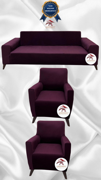 Italian Suede Fabric Elastic Flexible Protective Cover Sofa Cover Purple Color 3+1+1 (3 Piece Set)