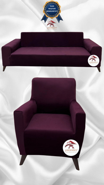Italian Suede Fabric Elastic Flexible Protective Cover Sofa Cover Purple Color 3+1 (2 Piece Set)