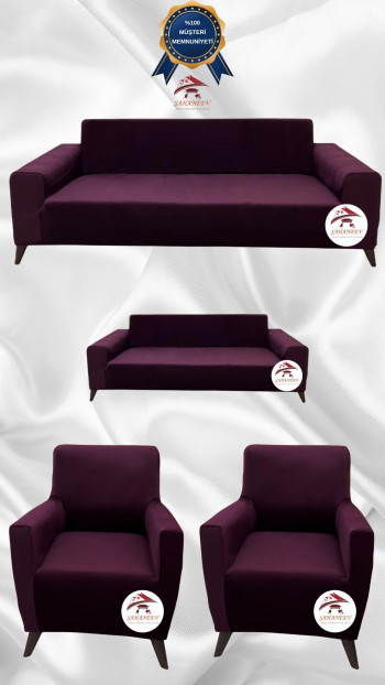 Italian Suede Fabric Elastic Flexible Protective Cover Sofa Cover Purple Color 3+2+1+1 (4 Piece Set)