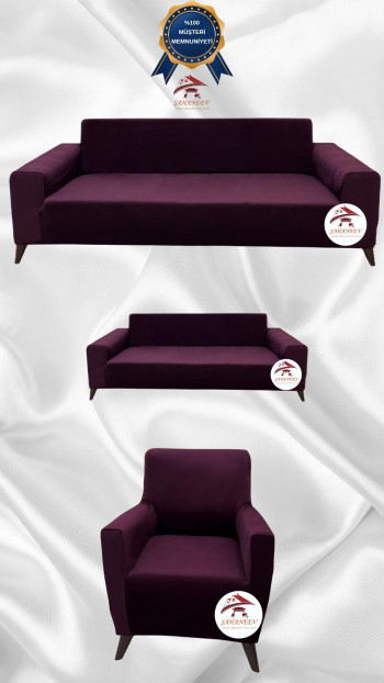 Italian Suede Fabric Elastic Flexible Protective Cover Sofa Cover Purple Color 3+2+1 (3 Piece Set)