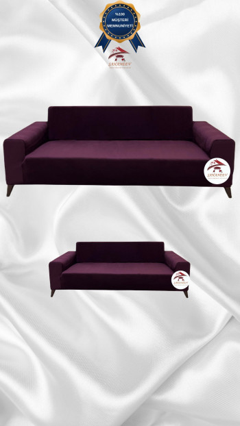 Italian Suede Fabric Elastic Flexible Protective Cover Sofa Cover Purple Color 3+2 (2 Piece Set)