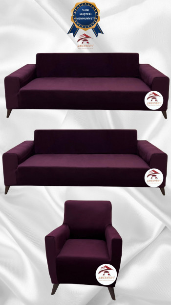 Italian Suede Fabric Elastic Flexible Protective Cover Sofa Cover Purple Color 3+3+1 (3 Piece Set)