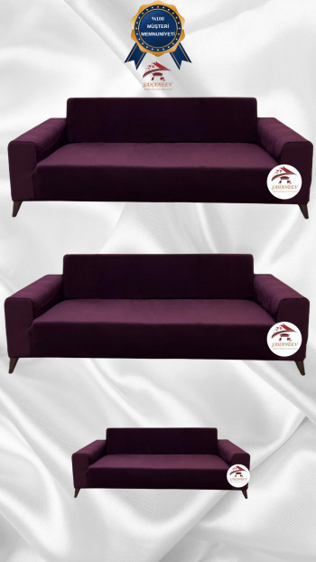 Italian Suede Fabric Elastic Flexible Protective Cover Sofa Cover Purple Color 3+3+2 (3 Piece Set)