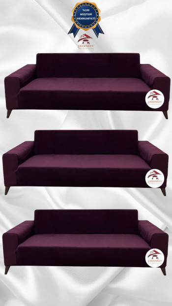 Italian Suede Fabric Elastic Flexible Protective Cover Sofa Cover Purple Color 3+3+3 (3 Piece Set)