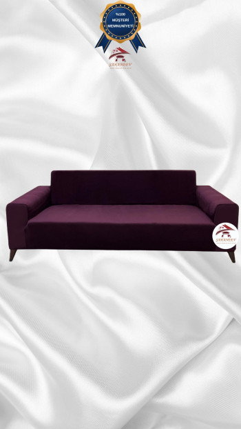 İtalyan Süet Kumaş Elastik Esnek Koruyucu Giydirme Koltuk Örtüsü Mürdüm Renk 3'lü Set (1 Parça)