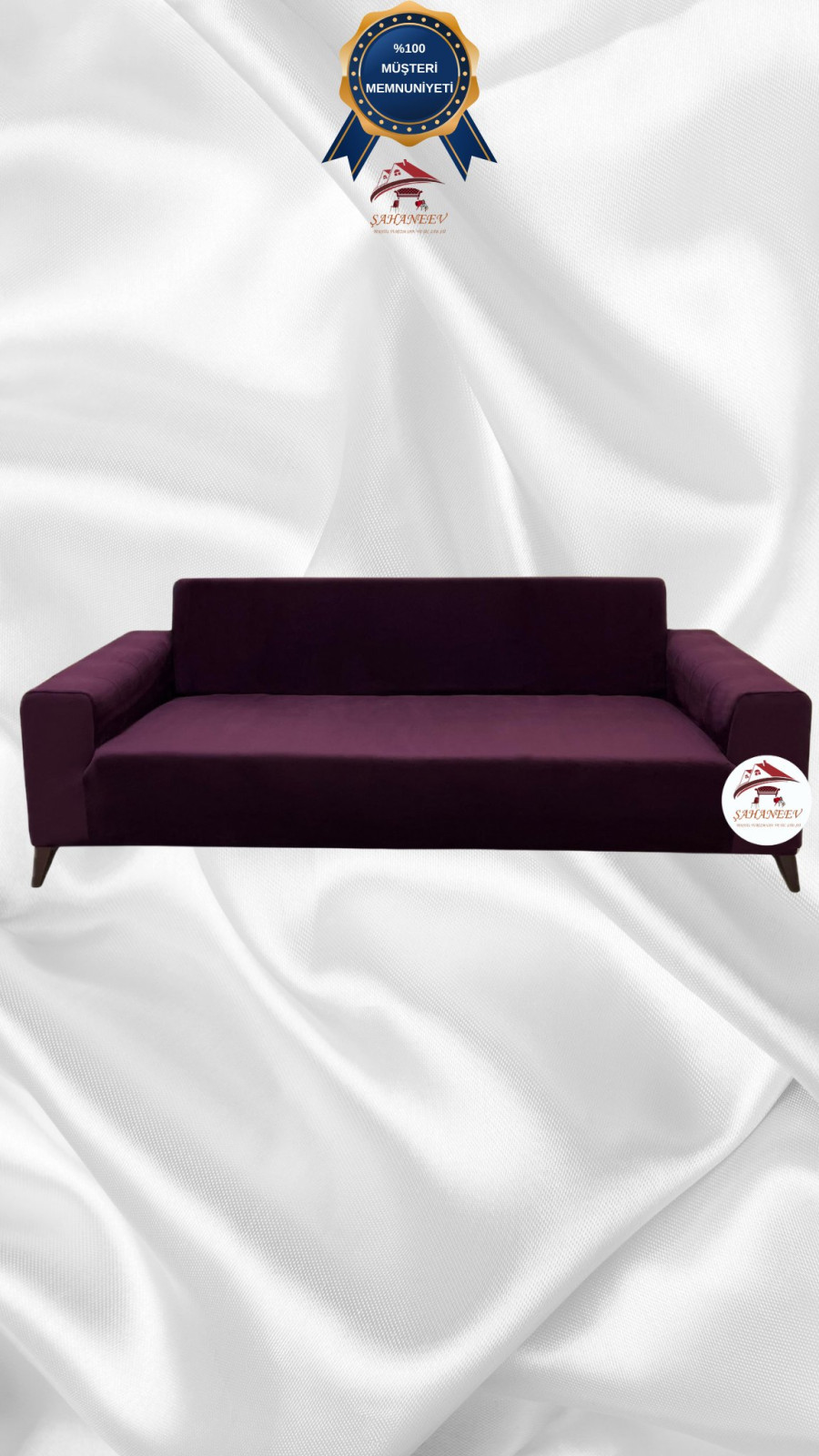 İtalyan Süet Kumaş Elastik Esnek Koruyucu Giydirme Koltuk Örtüsü Mürdüm Renk 3'lü Set (1 Parça)