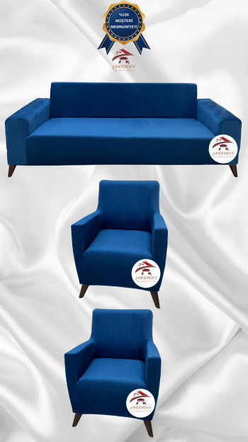 İtalyan Süet Kumaş Elastik Esnek Koruyucu Giydirme Koltuk Örtüsü Petrol Renk 3+1+1 (3 Parça Set)