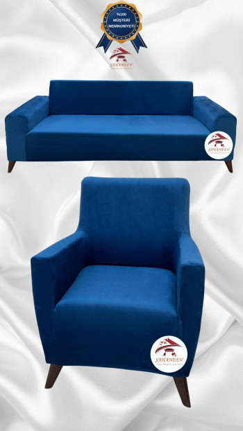 İtalyan Süet Kumaş Elastik Esnek Koruyucu Giydirme Koltuk Örtüsü Petrol Renk 3+1 (2 Parça Set)