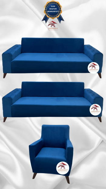 İtalyan Süet Kumaş Elastik Esnek Koruyucu Giydirme Koltuk Örtüsü Petrol Renk 3+3+1 (3 Parça Set)