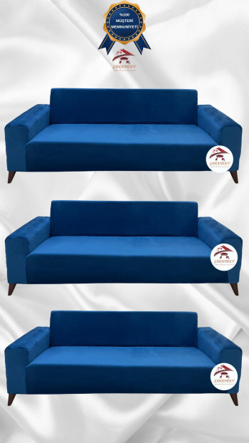 İtalyan Süet Kumaş Elastik Esnek Koruyucu Giydirme Koltuk Örtüsü Petrol Renk 3+3+3 (3 Parça Set)