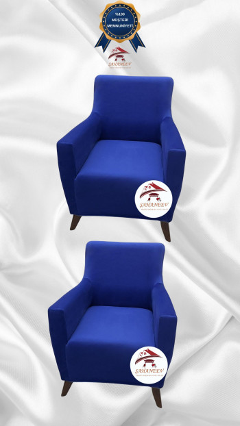 İtalyan Süet Kumaş Elastik Esnek Koruyucu Giydirme Koltuk Örtüsü Saks Mavi Renk 1+1 (2 Parça Set)