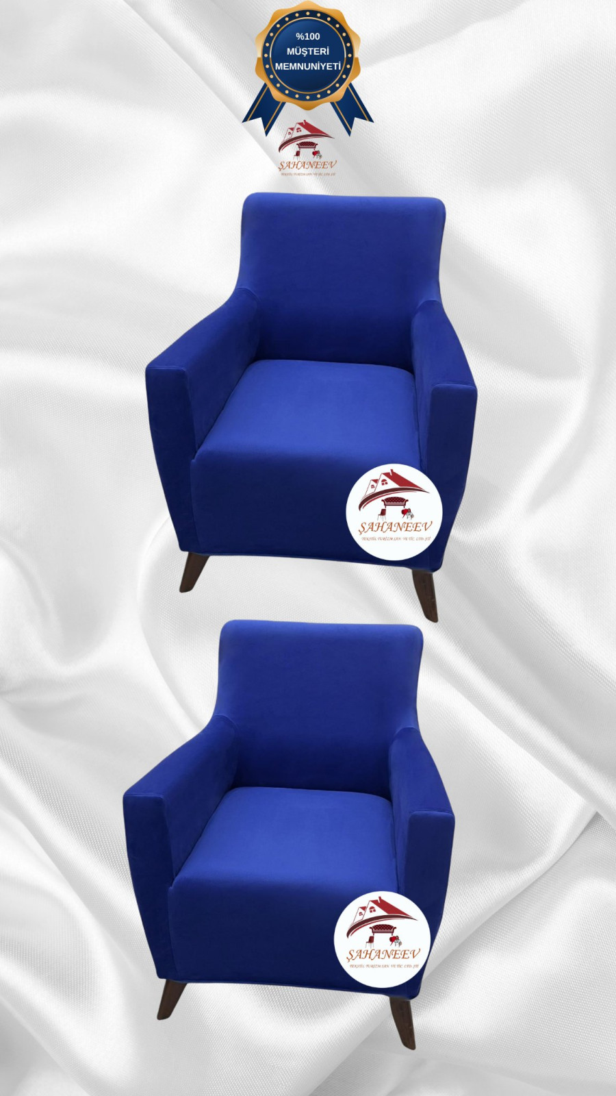 İtalyan Süet Kumaş Elastik Esnek Koruyucu Giydirme Koltuk Örtüsü Saks Mavi Renk 1+1 (2 Parça Set)