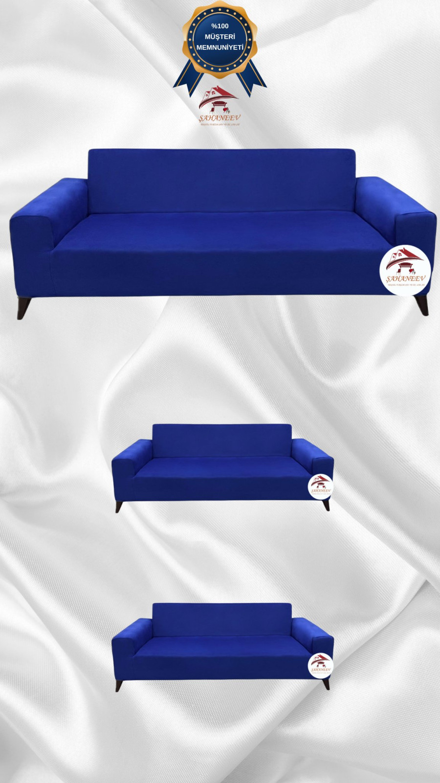 İtalyan Süet Kumaş Elastik Esnek Koruyucu Giydirme Koltuk Örtüsü Saks Mavi Renk 3+2+2 (3 Parça Set) Özel Ölçü
