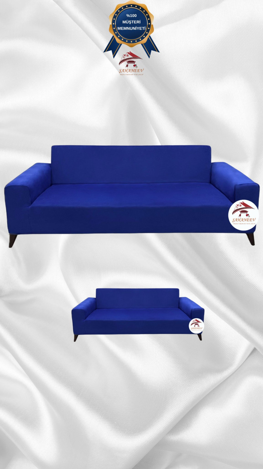 İtalyan Süet Kumaş Elastik Esnek Koruyucu Giydirme Koltuk Örtüsü Saks Mavi Renk 3+2 (2 Parça Set)