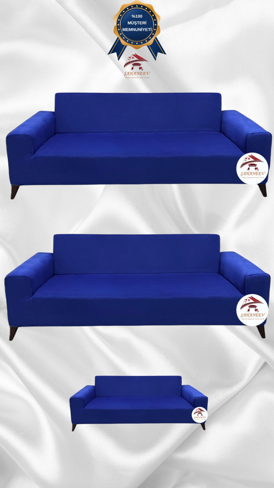İtalyan Süet Kumaş Elastik Esnek Koruyucu Giydirme Koltuk Örtüsü Saks Mavi Renk 3+3+2 (3 Parça Set)