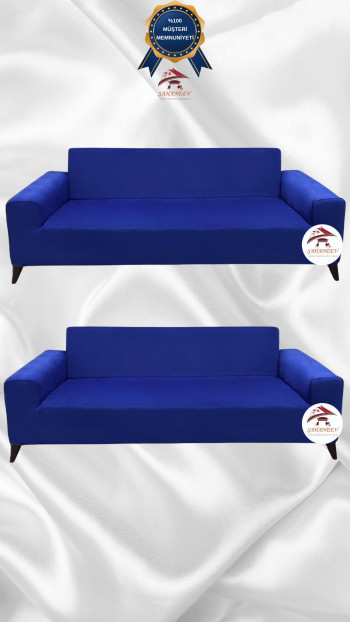 İtalyan Süet Kumaş Elastik Esnek Koruyucu Giydirme Koltuk Örtüsü Saks Mavi Renk 3+3 (2 Parça Set)