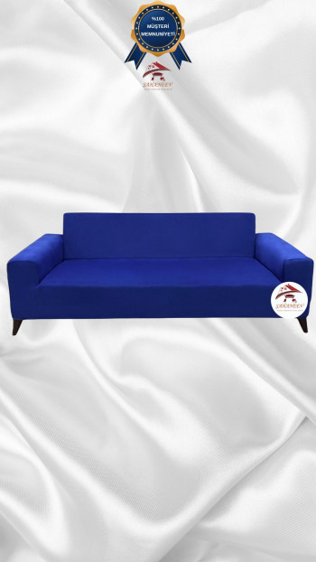 İtalyan Süet Kumaş Elastik Esnek Koruyucu Giydirme Koltuk Örtüsü Saks Mavi Renk 3'lü Set (1 Parça)