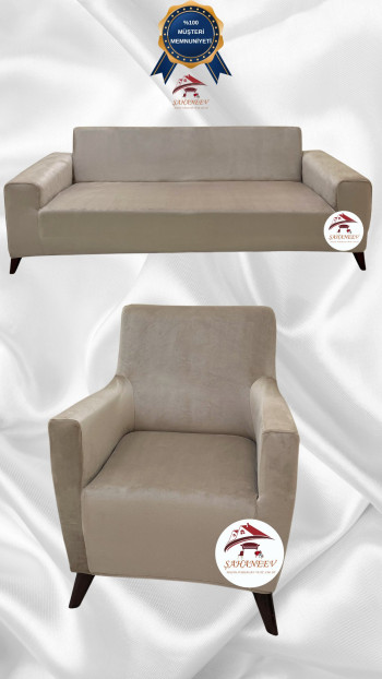 İtalyan Süet Kumaş Elastik Esnek Koruyucu Giydirme Koltuk Örtüsü Vizon Renk 3+1 (2 Parça Set)