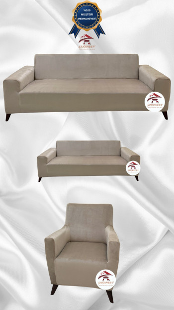 İtalyan Süet Kumaş Elastik Esnek Koruyucu Giydirme Koltuk Örtüsü Vizon Renk 3+2+1 (3 Parça Set)
