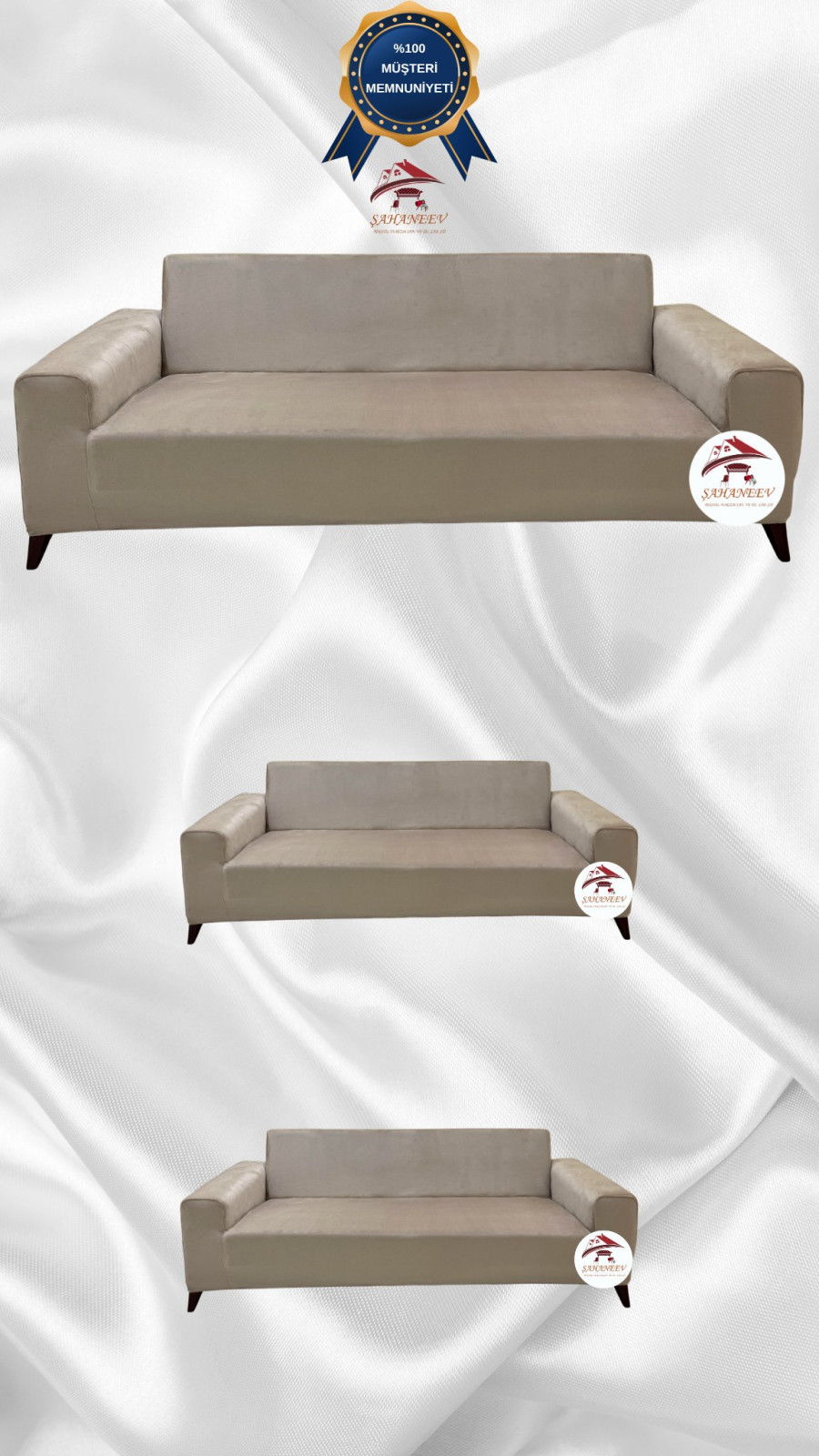 İtalyan Süet Kumaş Elastik Esnek Koruyucu Giydirme Koltuk Örtüsü Vizon Renk 3+2+2 (3 Parça Set) Özel Ölçü