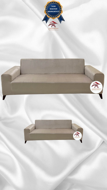 İtalyan Süet Kumaş Elastik Esnek Koruyucu Giydirme Koltuk Örtüsü Vizon Renk 3+2 (2 Parça Set)