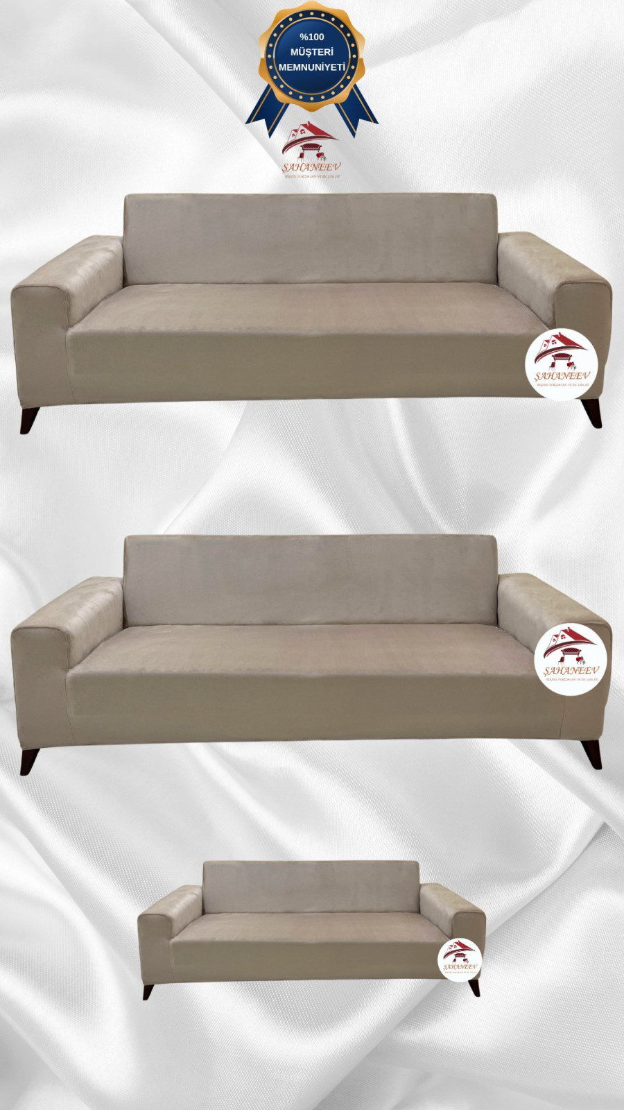 İtalyan Süet Kumaş Elastik Esnek Koruyucu Giydirme Koltuk Örtüsü Vizon Renk 3+3+2 (3 Parça Set)