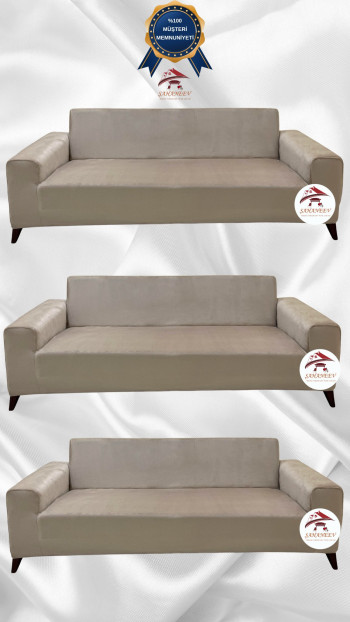 İtalyan Süet Kumaş Elastik Esnek Koruyucu Giydirme Koltuk Örtüsü Vizon Renk 3+3+3 (3 Parça Set)