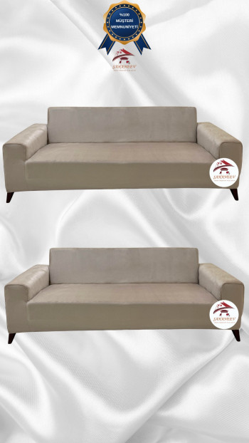 İtalyan Süet Kumaş Elastik Esnek Koruyucu Giydirme Koltuk Örtüsü Vizon Renk 3+3 (2 Parça Set)