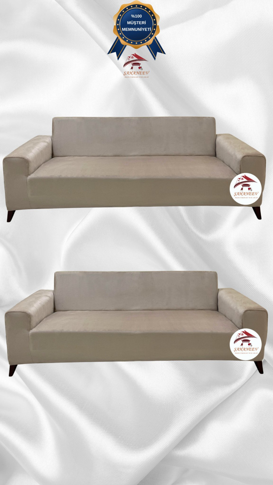 İtalyan Süet Kumaş Elastik Esnek Koruyucu Giydirme Koltuk Örtüsü Vizon Renk 3+3 (2 Parça Set)