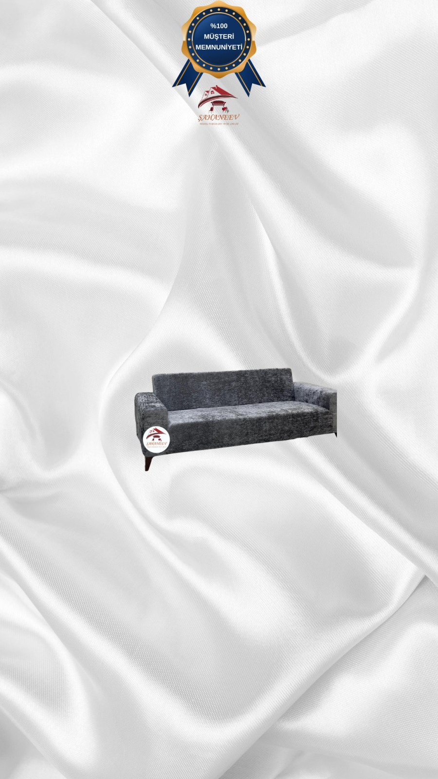 Parlak Kadife Giydirme Koltuk Örtüsü - Işıltılı Geometrik Desenli Koruyucu Açık Gri Renk 2'li Set (1 Parça)