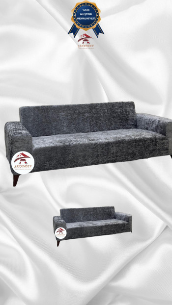 Shiny Velvet Slip-On Sofa Cover - Luminous Geometric Pattern Protector Light Gray Color 3+2 (2 Piece Set)