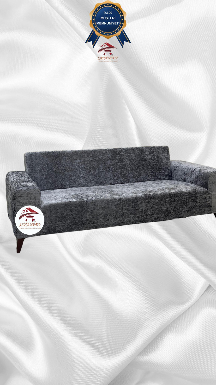 Parlak Kadife Giydirme Koltuk Örtüsü - Işıltılı Geometrik Desenli Koruyucu Açık Gri Renk 3'lü Set (1 Parça)