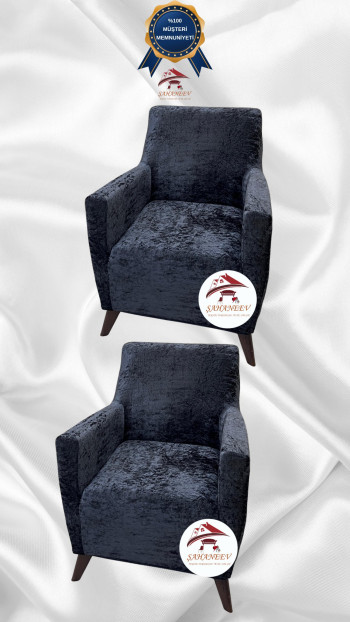 Shiny Velvet Slip-On Sofa Cover - Luminous Geometric Pattern Protector Anthracite Color 1+1 (2 Piece Set)