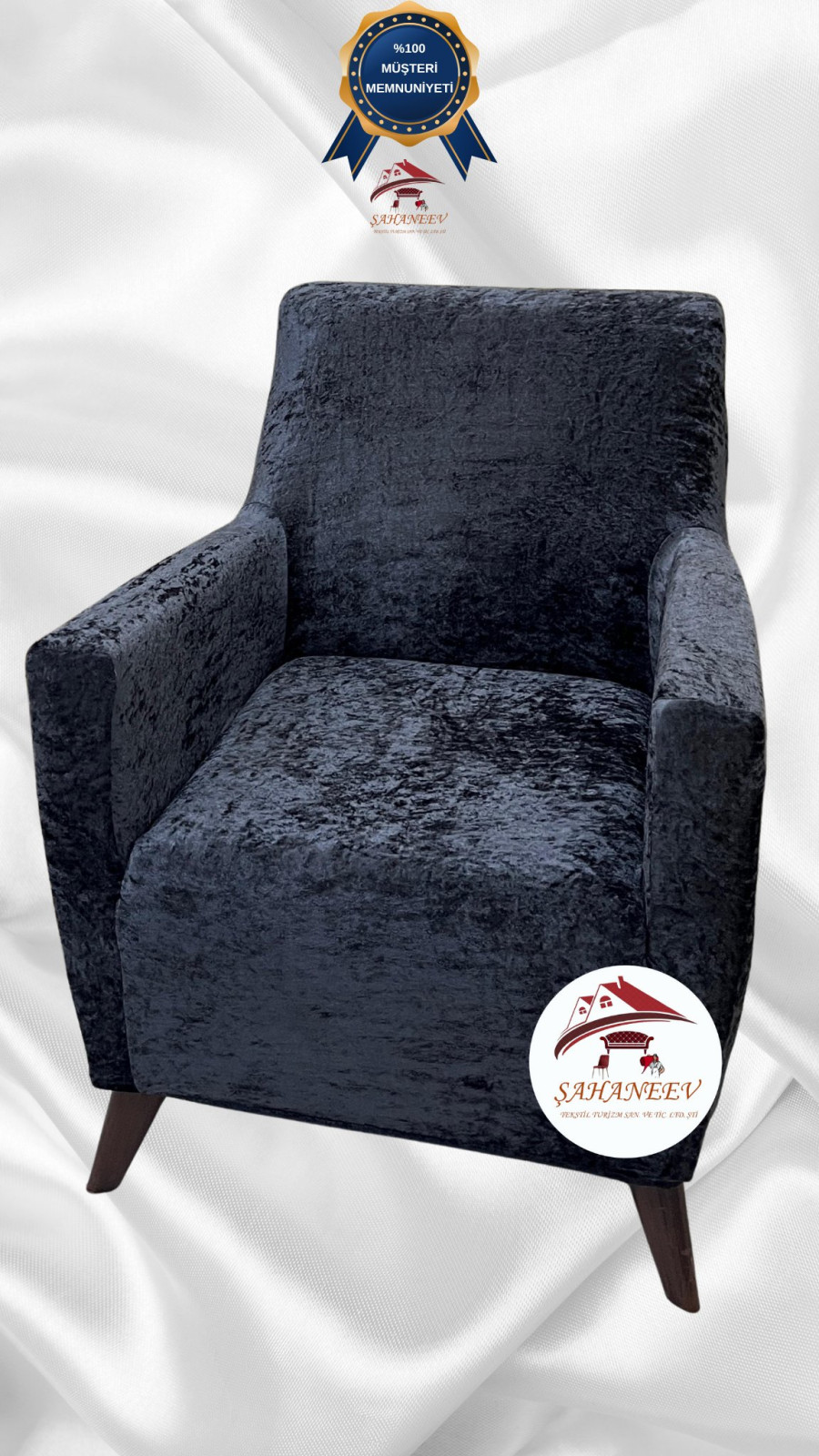 Parlak Kadife Giydirme Koltuk Örtüsü - Işıltılı Geometrik Desenli Koruyucu Antrasit Renk Tekli (1 Parça)