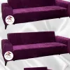 Shiny Velvet Slip-On Sofa Cover - Luminous Geometric Pattern Protector Fuchsia Color 3+3+2 (3 Piece Set)