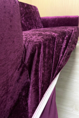 Parlak Kadife Giydirme Koltuk Örtüsü - Işıltılı Geometrik Desenli Koruyucu Fuşya Renk 3+3+2 (3 Parça Set)